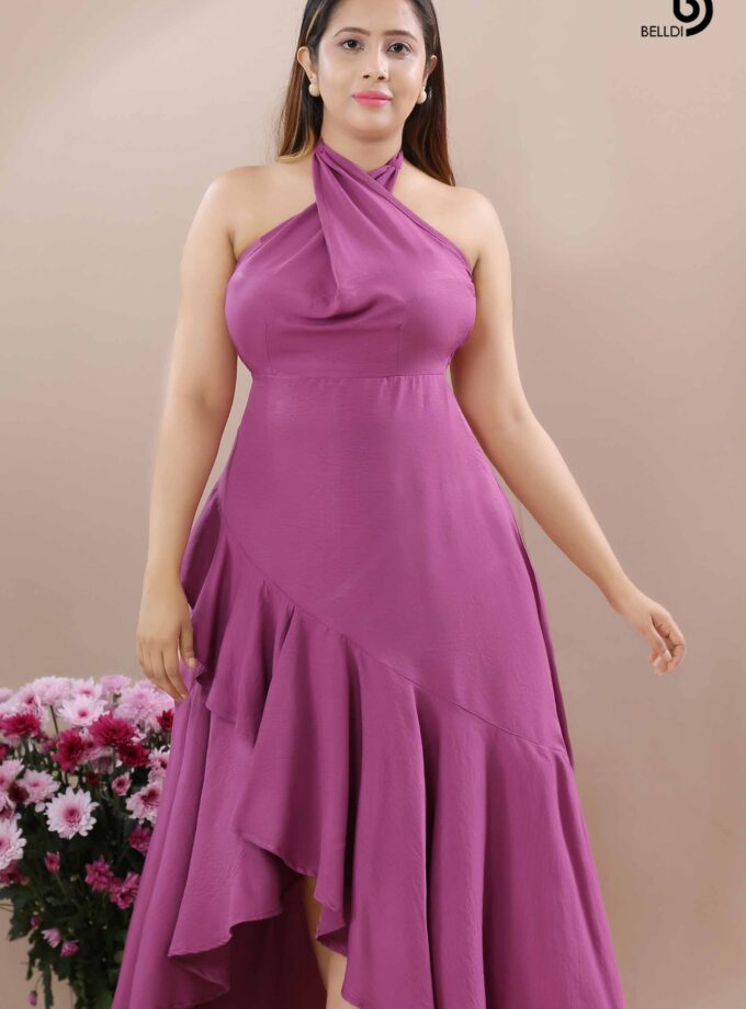 WARP SKIRT HALTER NECK LONG DRESS