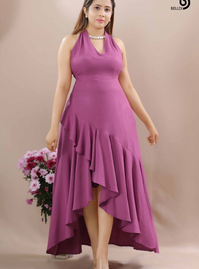 WARP SKIRT HALTER NECK LONG DRESS