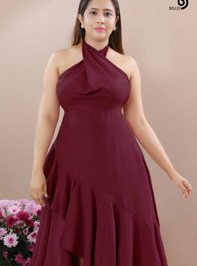 WARP SKIRT HALTER NECK LONG DRESS