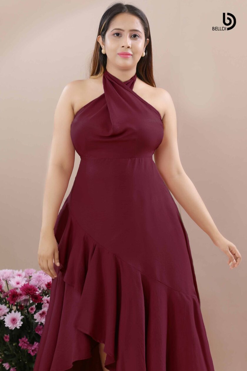 WARP SKIRT HALTER NECK LONG DRESS - Image 2
