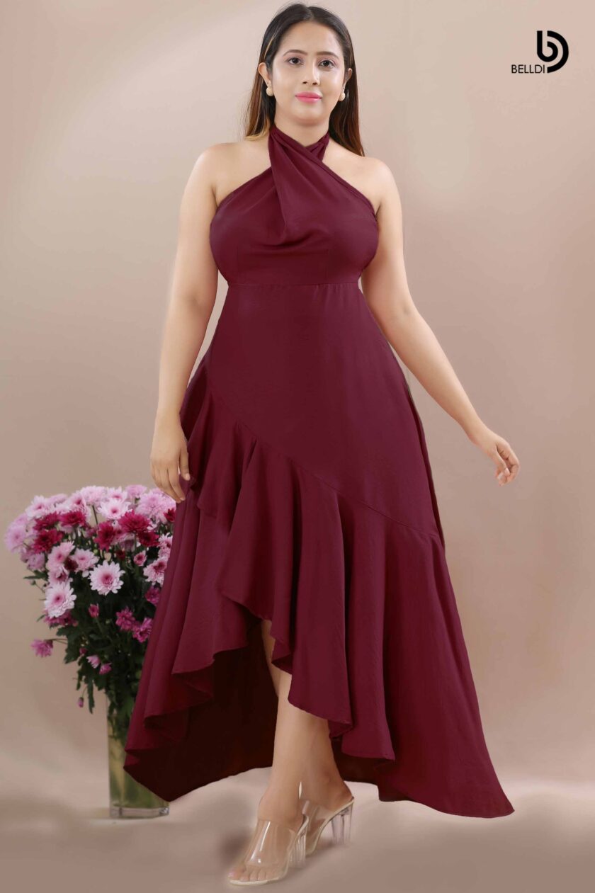 WARP SKIRT HALTER NECK LONG DRESS