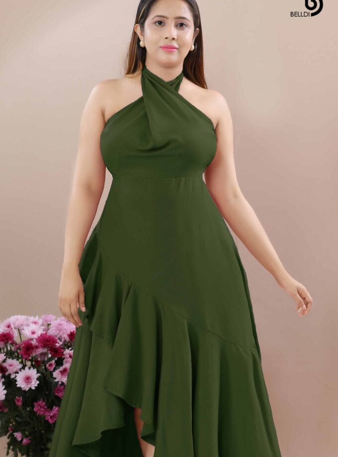 WARP SKIRT HALTER NECK LONG DRESS