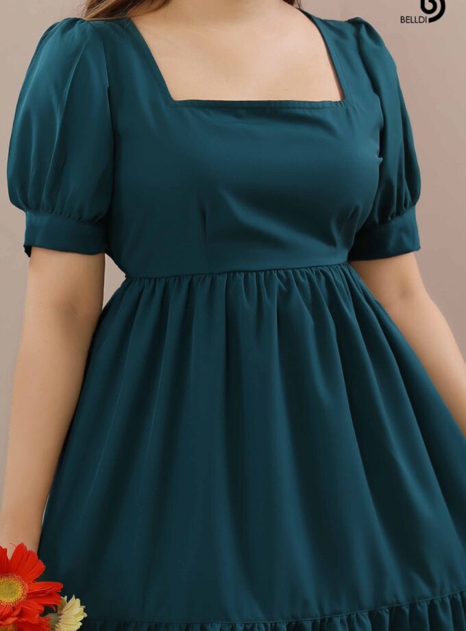 SQUARE NECK GREEN SHORT DRESS