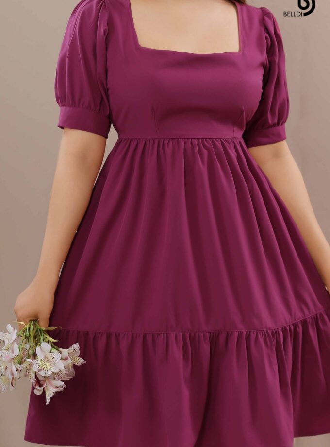 SQUARE NECK PINK SHORT DRESS