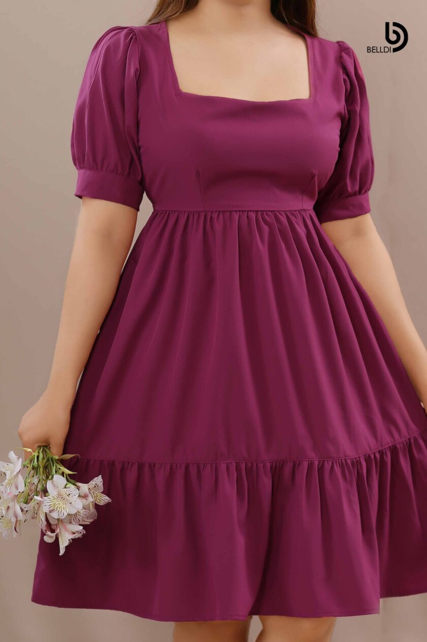 SQUARE NECK PINK SHORT DRESS - Image 2