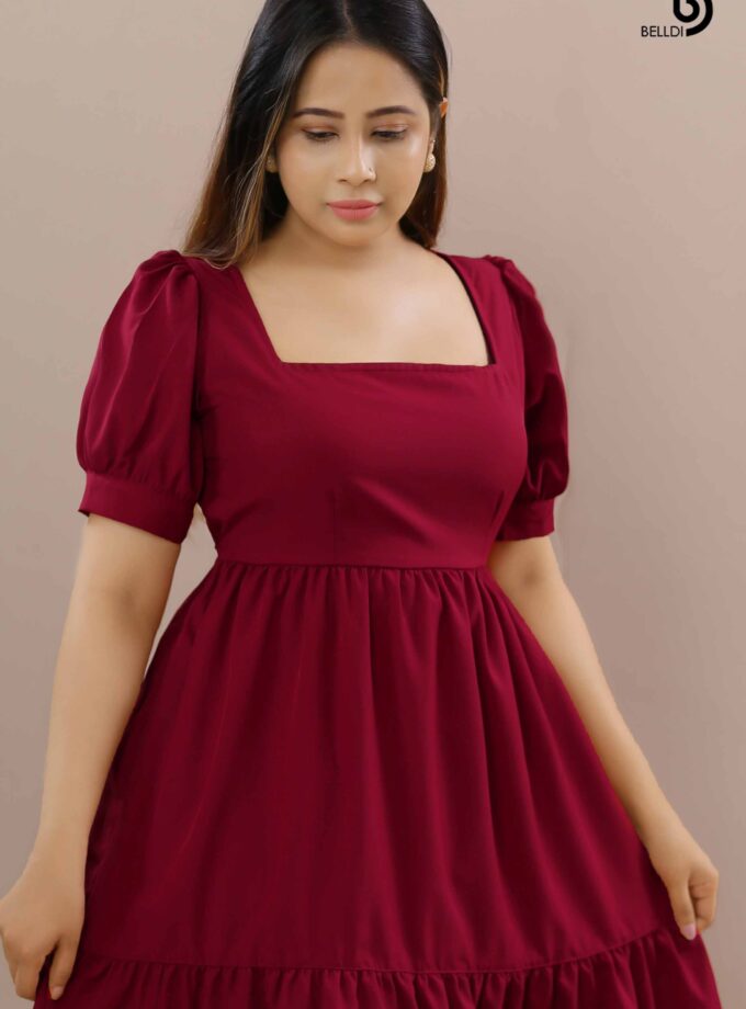 SQUARE NECK RED SHORT DRESS