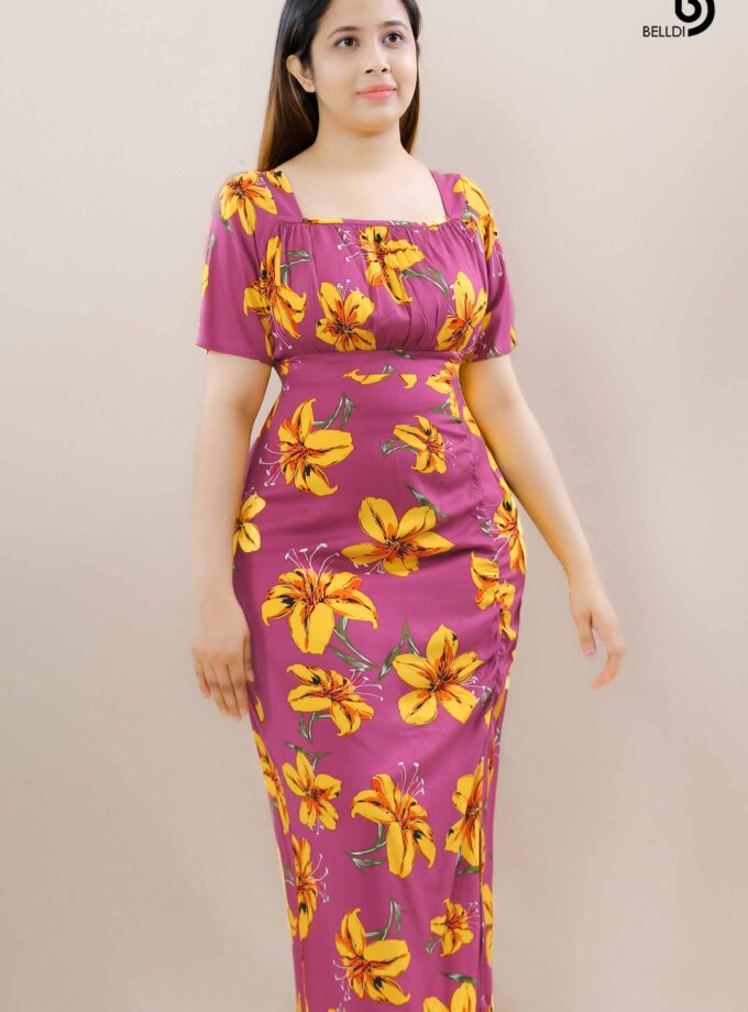 SQUARE NECK SHORT SLEEVE DRESS