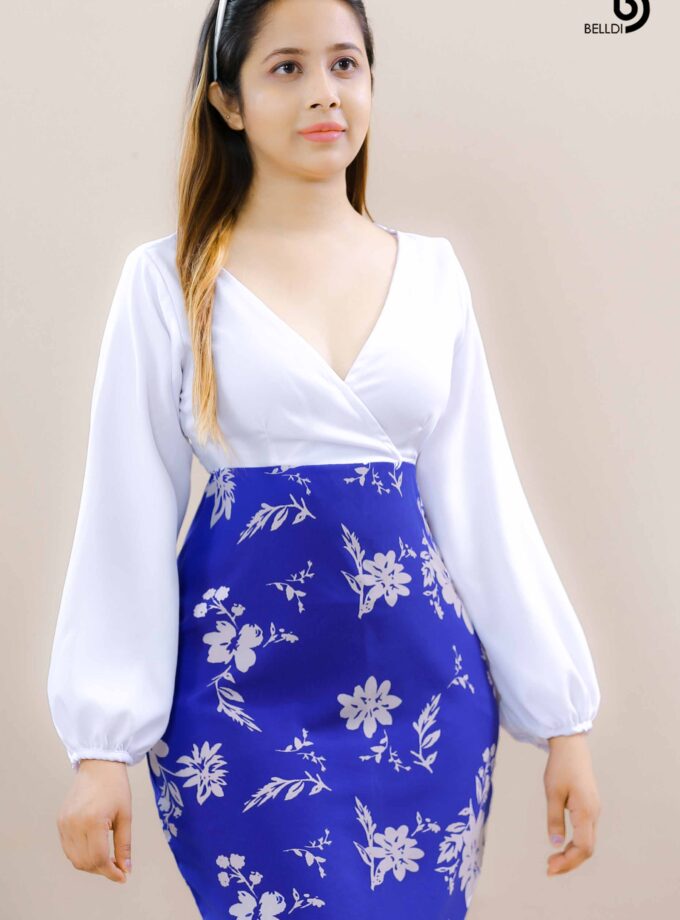 CROSS NECK LONG SLEEVE SHORT DRESS