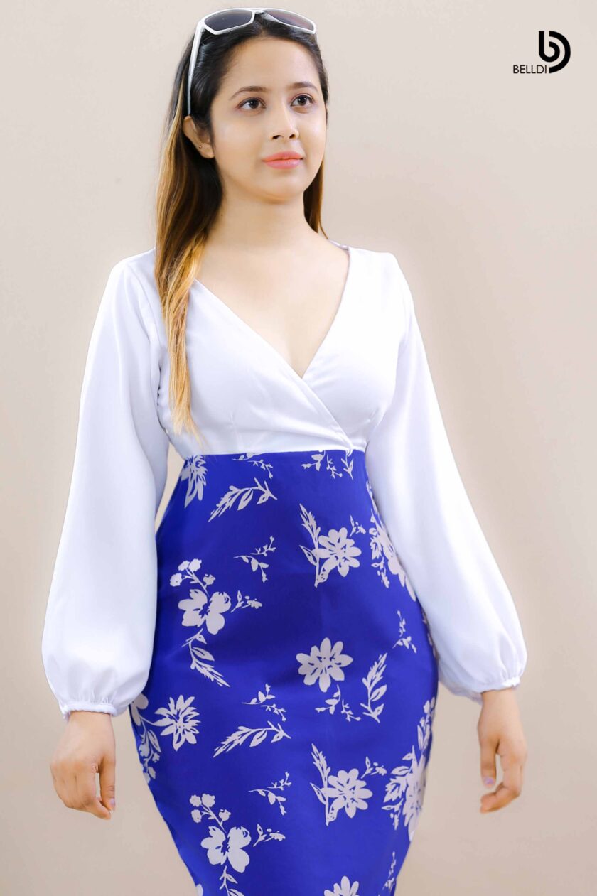 CROSS NECK LONG SLEEVE SHORT DRESS - Image 2