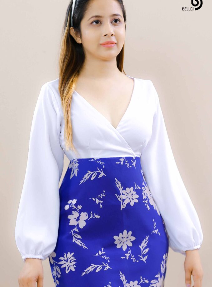 CROSS NECK LONG SLEEVE SHORT DRESS