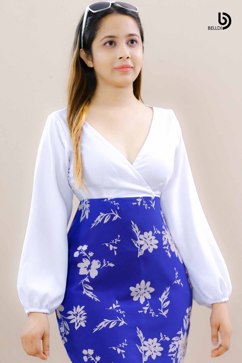 CROSS NECK LONG SLEEVE SHORT DRESS - Image 3