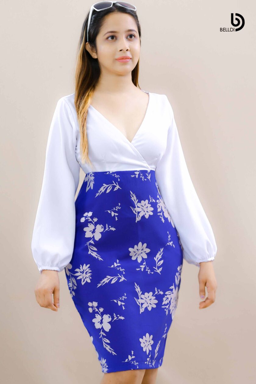 CROSS NECK LONG SLEEVE SHORT DRESS