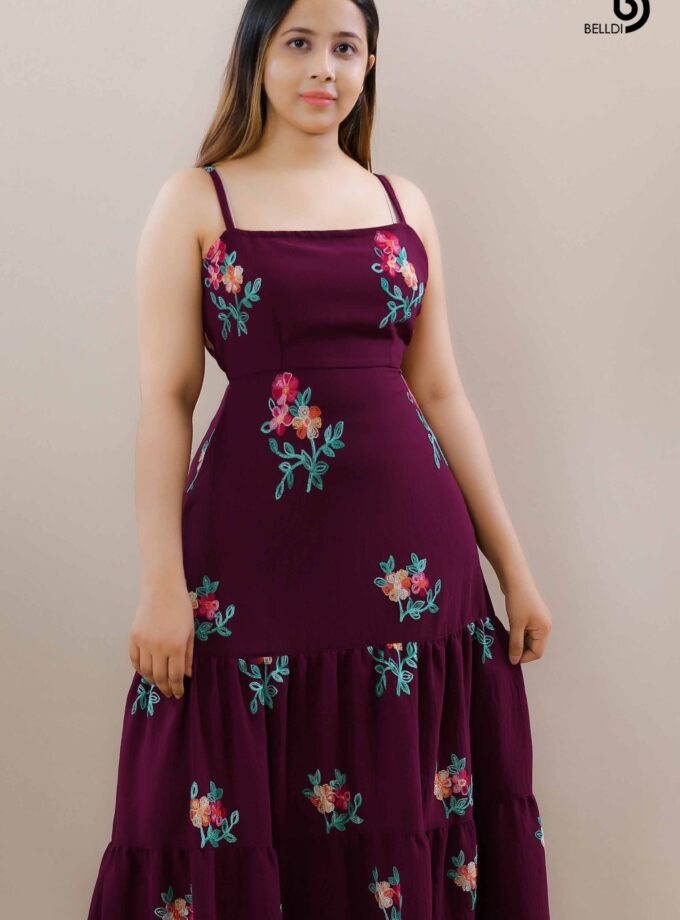 SQUARE NECK SPAGHETTI STRAPS PRINTED LONG DRESS