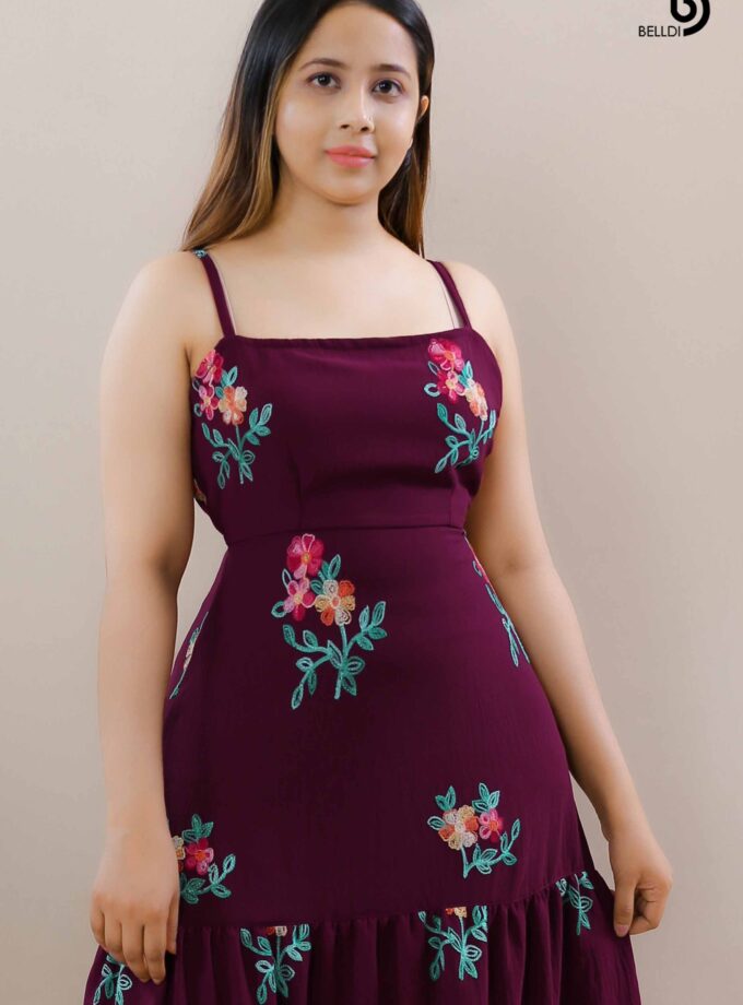 SQUARE NECK SPAGHETTI STRAPS PRINTED LONG DRESS