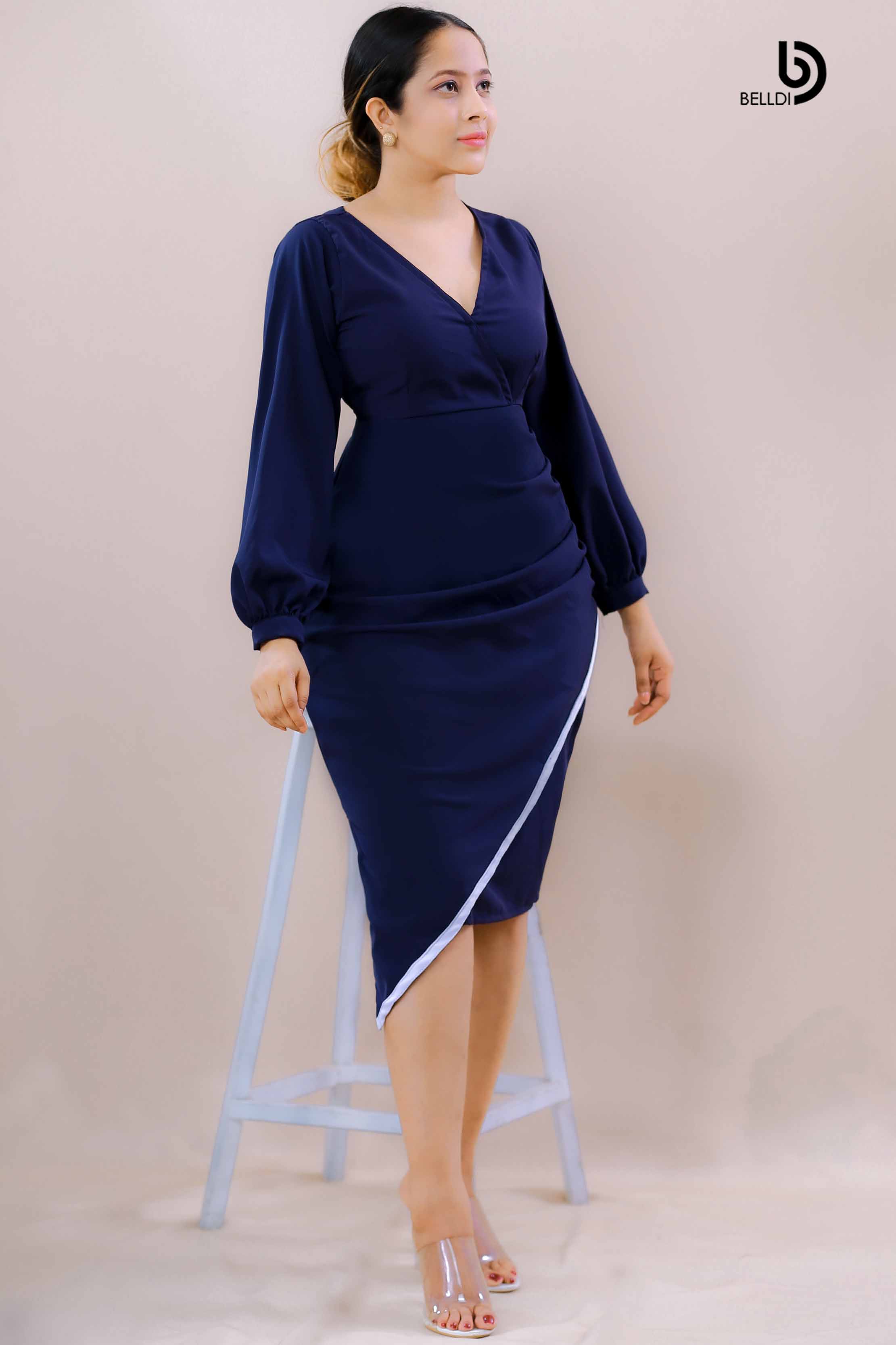 ASYMMETRIC SKIRT CROSS NECK SHORT DRESS - Image 2