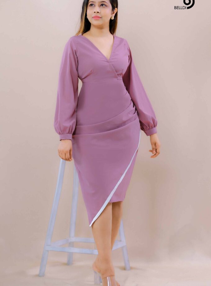 ASYMMETRIC SKIRT CROSS NECK SHORT DRESS