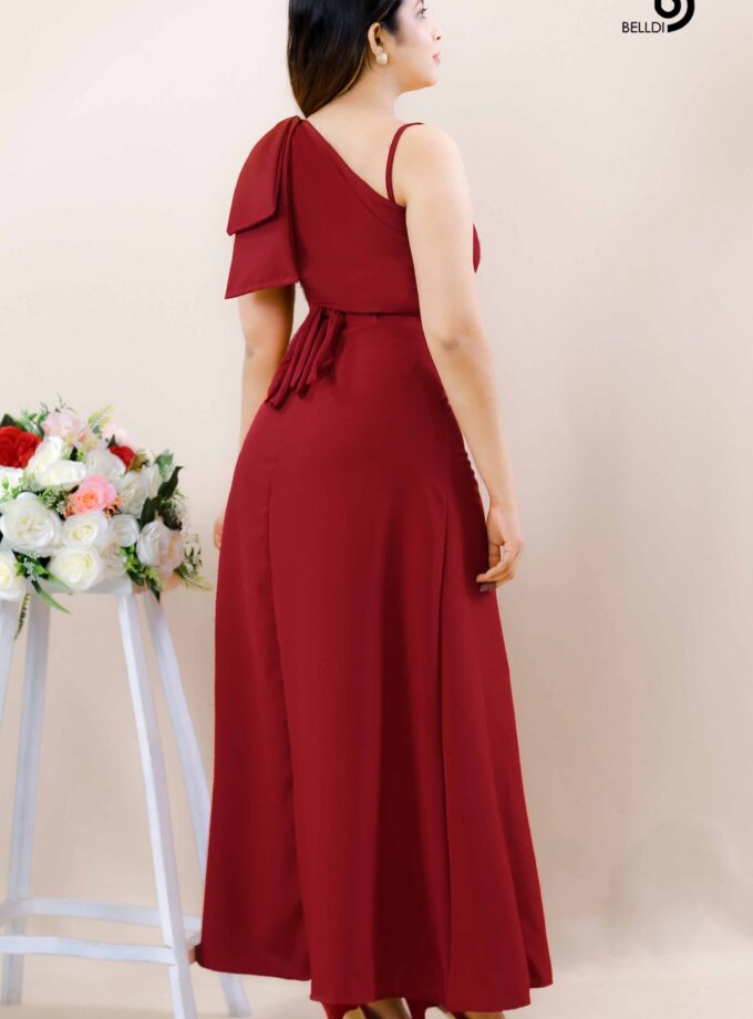 ONE SHOULDER RED LONG DRESS