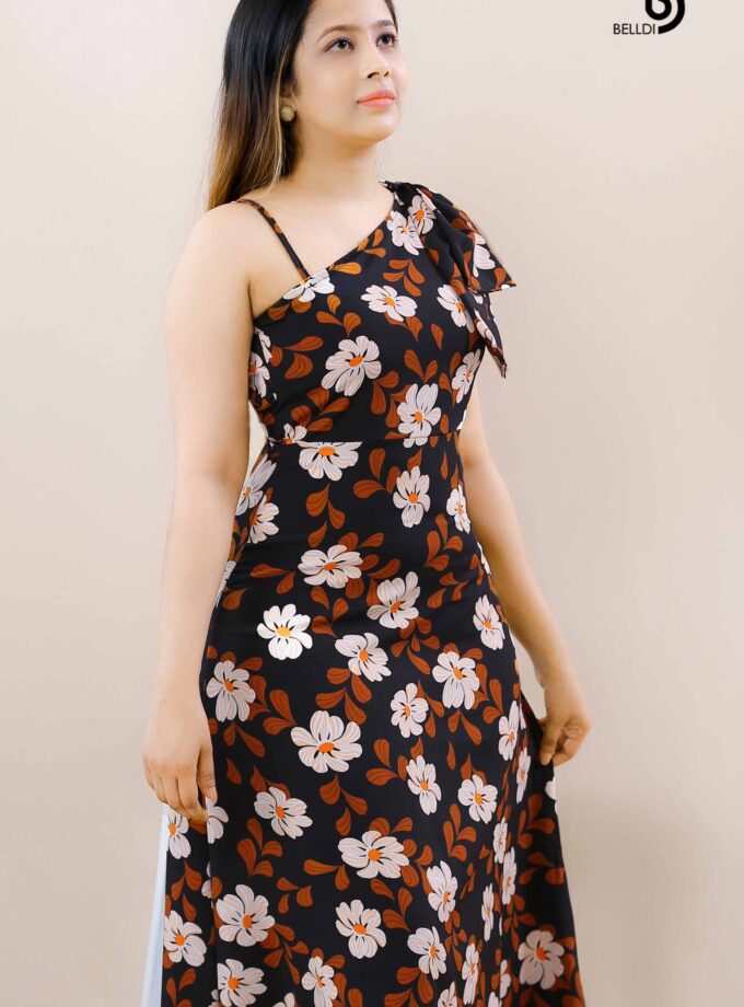 ONE SHOULDER PRINTED LONG DRESS