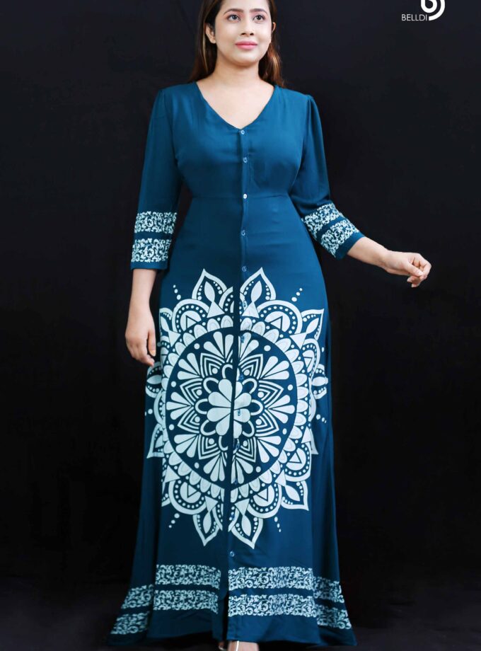 LONG SLEEVE V-NECK FRONT OPEN LONG DRESS