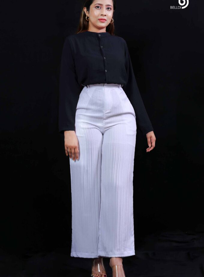MANDARIN COLLAR LONG SLEEVE BLACK BLOUSE