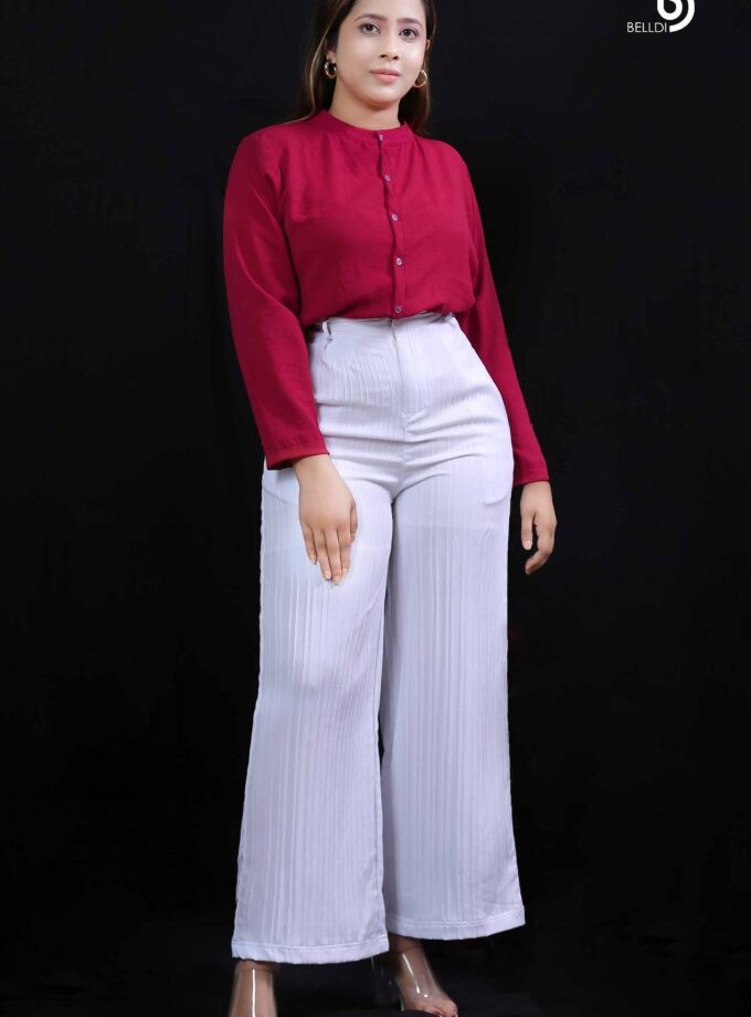MANDARIN COLLAR LONG SLEEVE RED BLOUSE