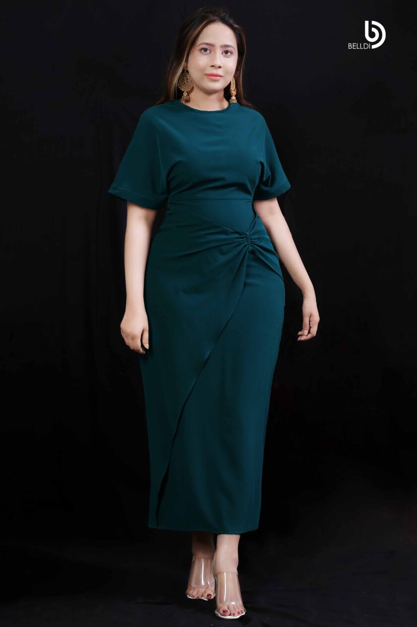 BATWING SLEEVE SIDE TWIST LONG DRESS