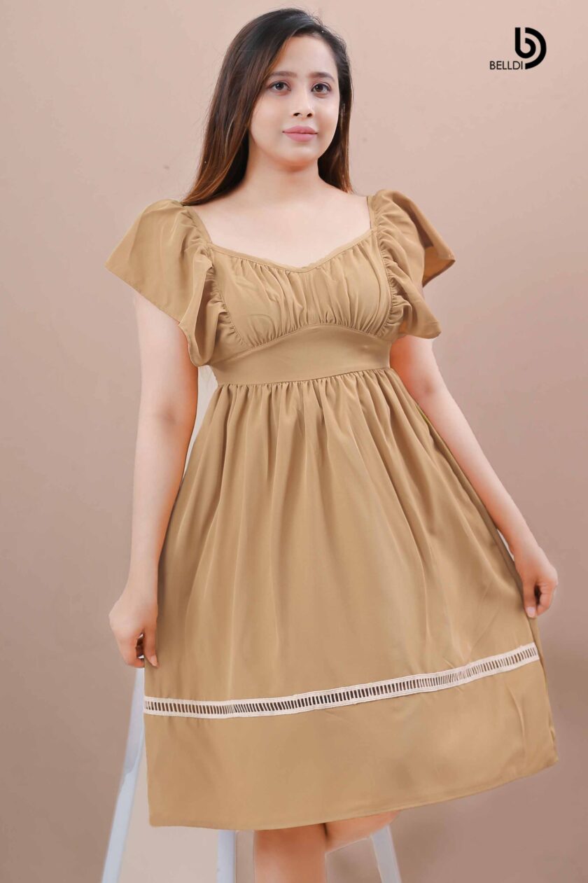 BUTTERFLY SLEEVE V NECK PLAIN COLOR SHORT DRESS