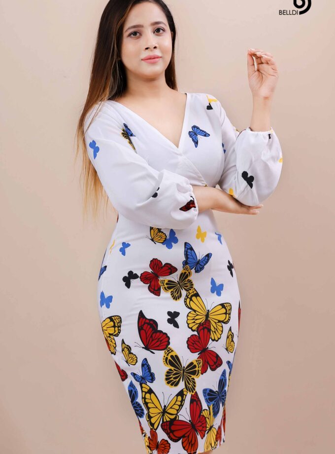 CROSS NECK LONG SLEEVE SHORT DRESS