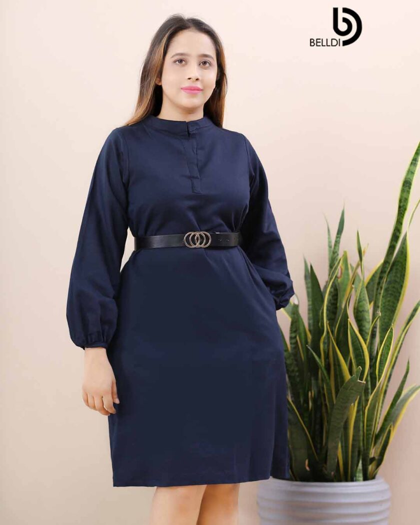 HIGH NECK LONG SLEEVE SHORT DRESS