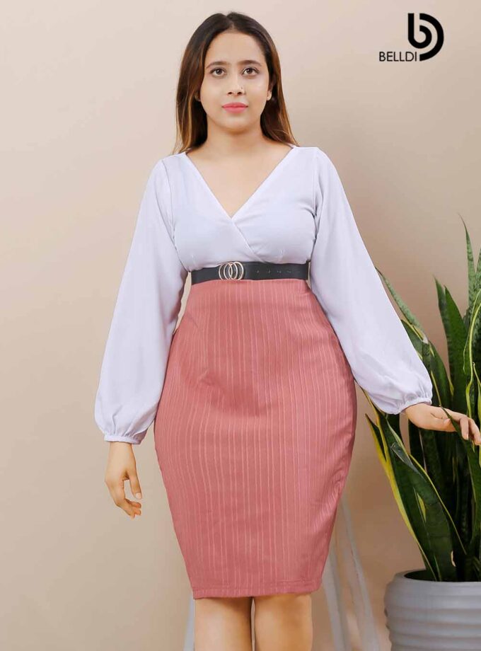 CROSS NECK LONG SLEEVE SHORT DRESS