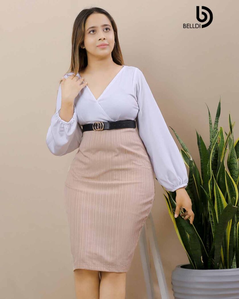 CROSS NECK LONG SLEEVE SHORT DRESS