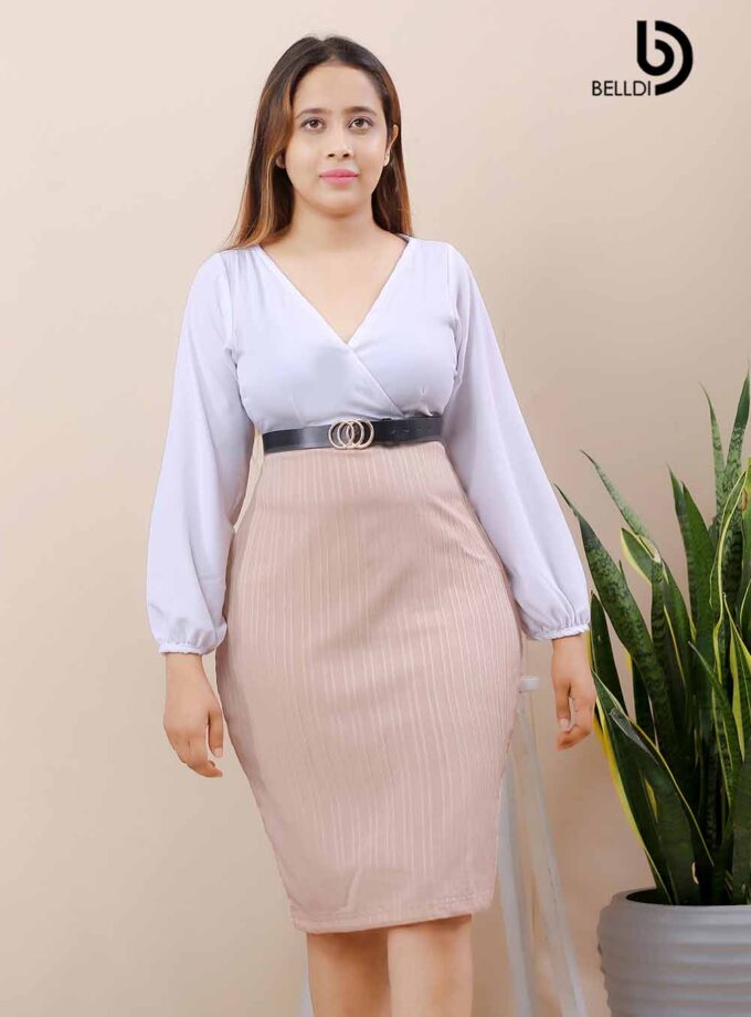 CROSS NECK LONG SLEEVE SHORT DRESS