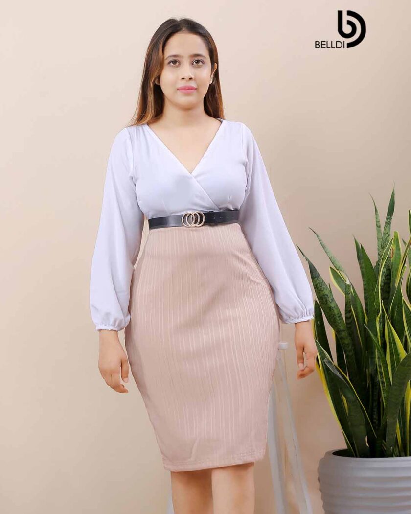 CROSS NECK LONG SLEEVE SHORT DRESS - Image 2