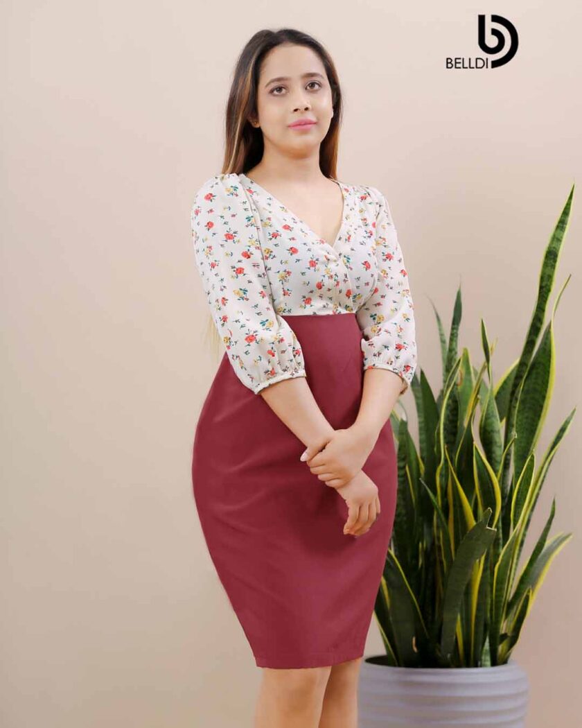 CROSS NECK LONG SLEEVE SHORT DRESS