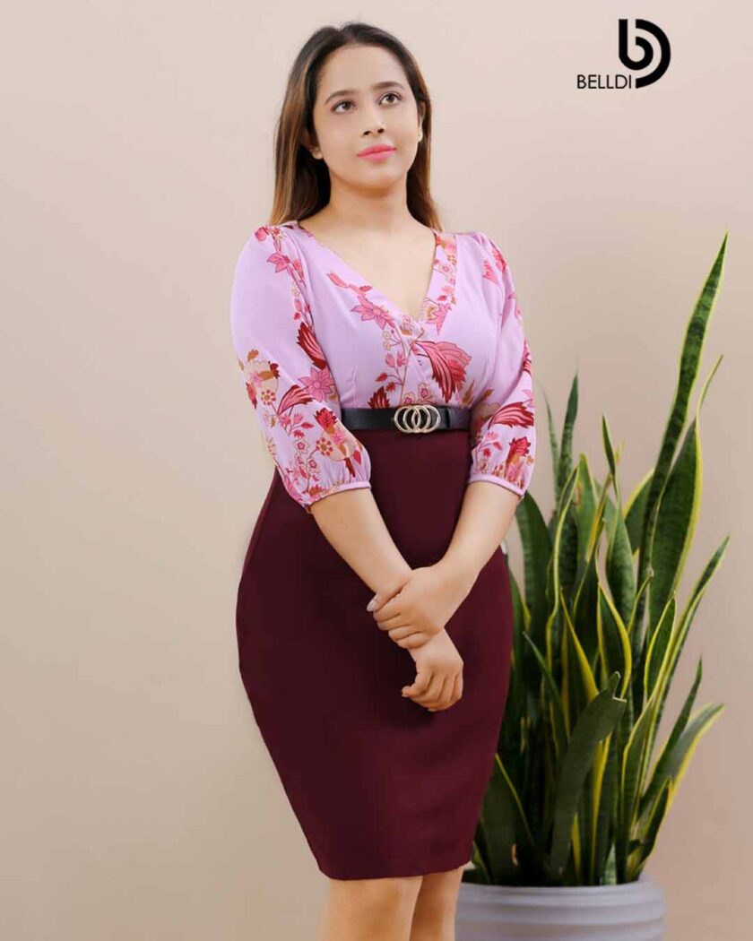 CROSS NECK LONG SLEEVE SHORT DRESS