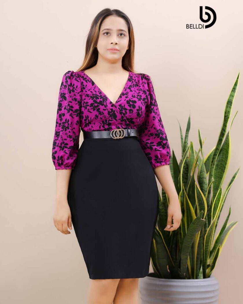 CROSS NECK LONG SLEEVE SHORT DRESS