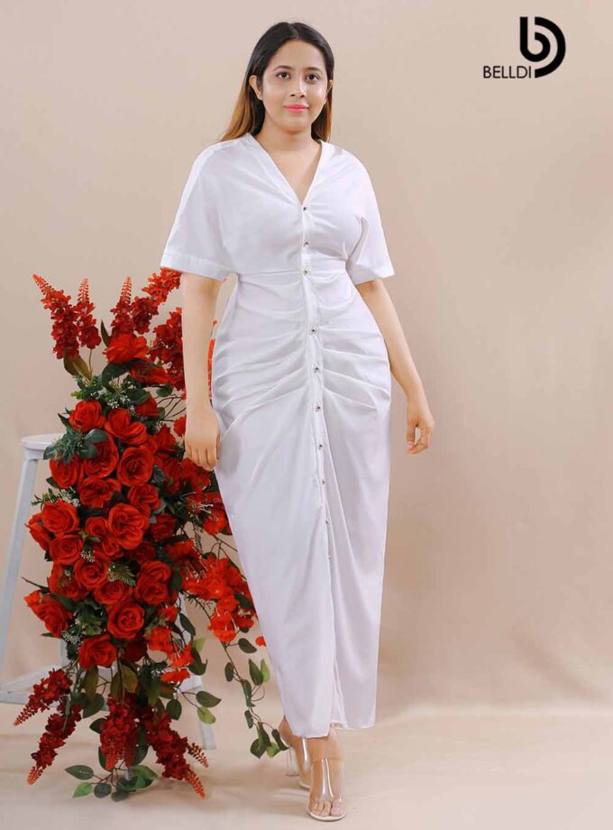 SHORT SLEEVE FRONT OPENED LONG DRESS