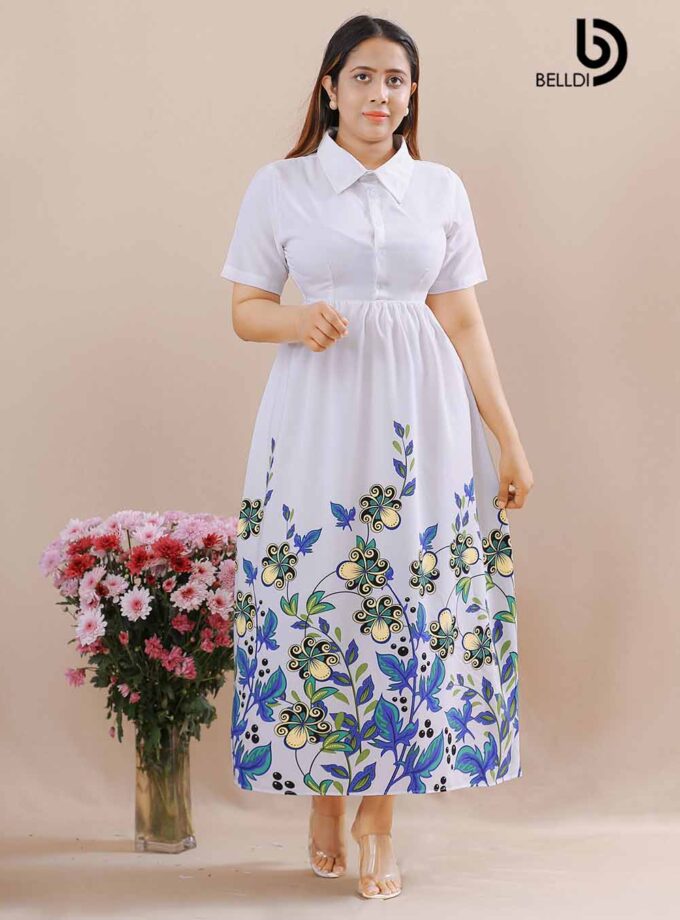 SHIRT COLLER SHORT SLEEVEE LONG DRESS