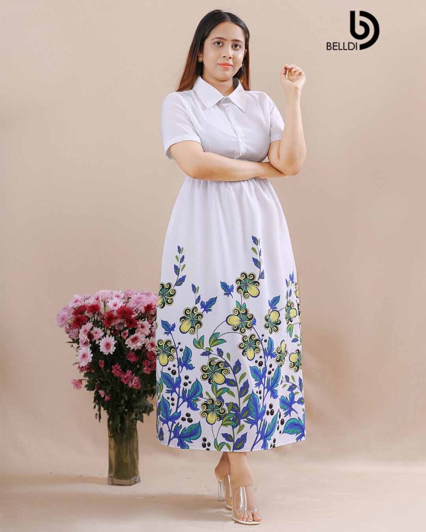SHIRT COLLER SHORT SLEEVEE LONG DRESS