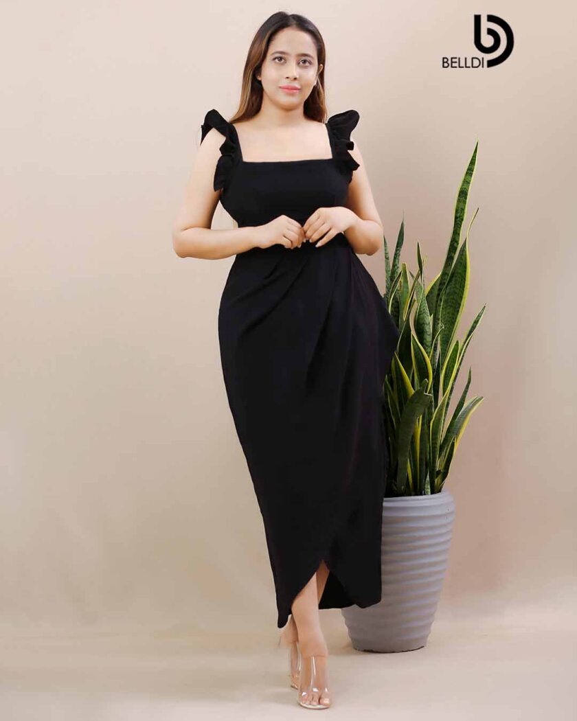 DREPED SKIRT WITH SQUARE NECK LONG DRESS - Image 2