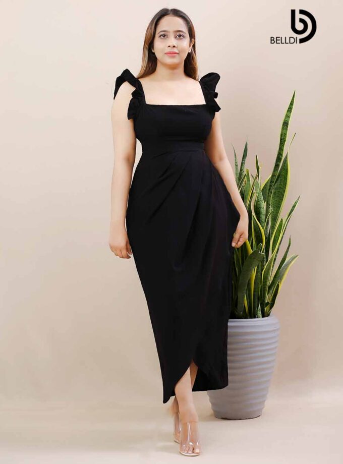 DREPED SKIRT WITH SQUARE NECK LONG DRESS