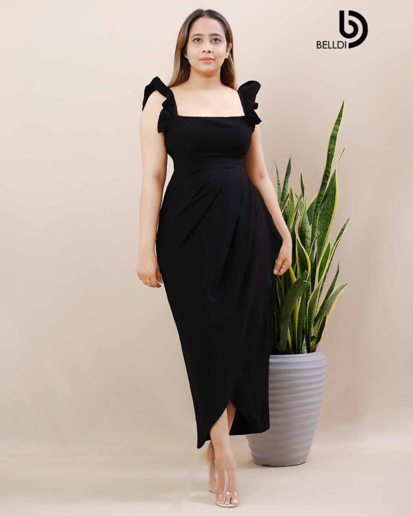 DREPED SKIRT WITH SQUARE NECK LONG DRESS - Image 3