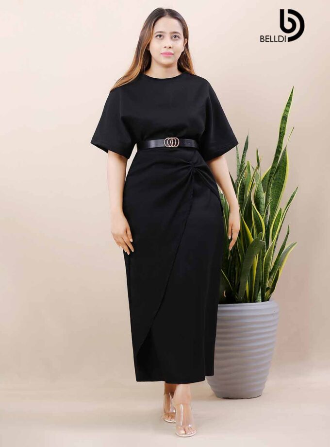 BATWING SLEEVE SIDE TWIST LONG DRESS