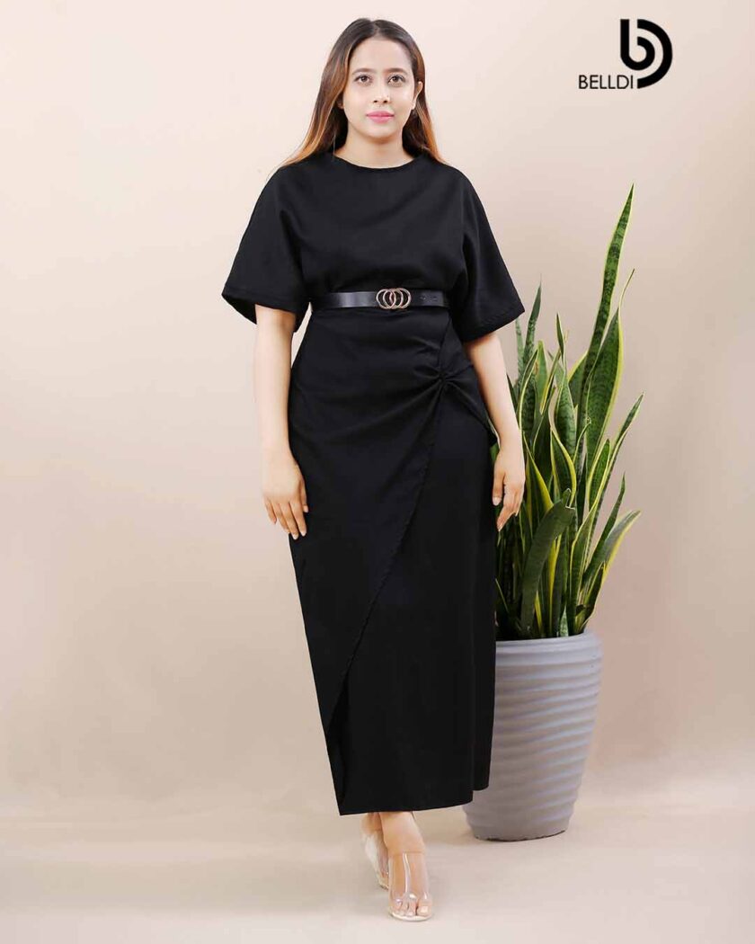 BATWING SLEEVE SIDE TWIST LONG DRESS