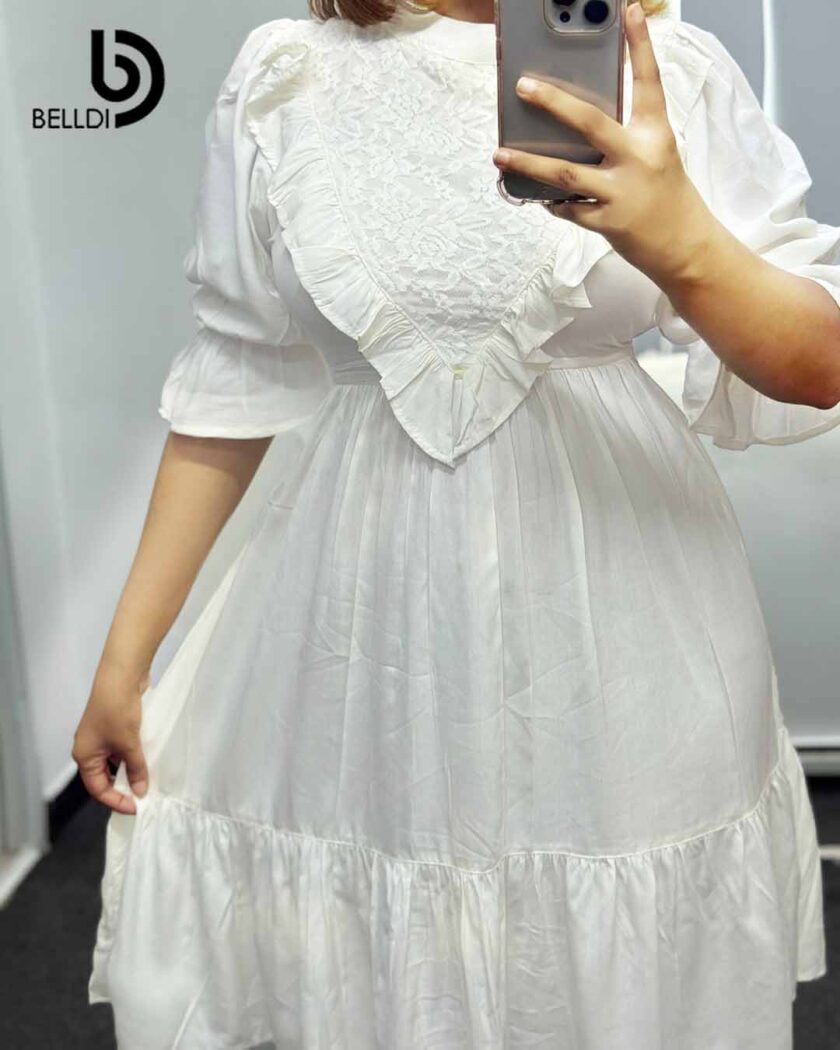 PUFF SLEEVE WHITE SHORT DRESS - Image 3