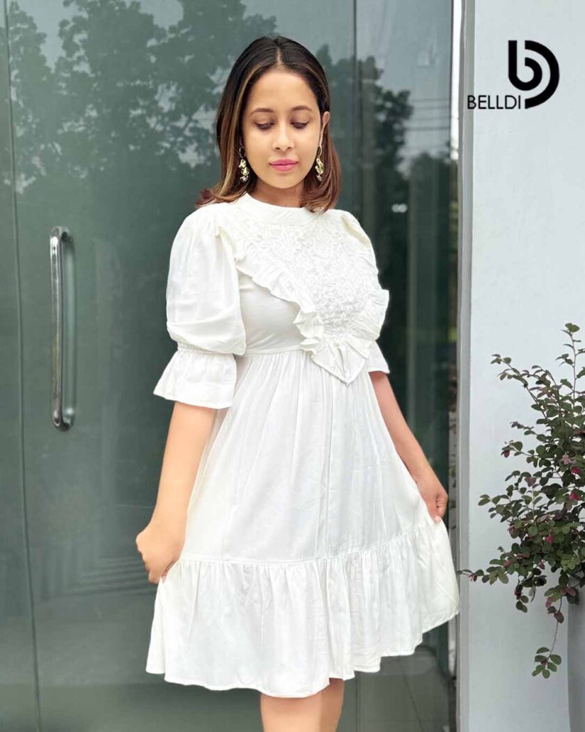 PUFF SLEEVE WHITE SHORT DRESS - Image 2
