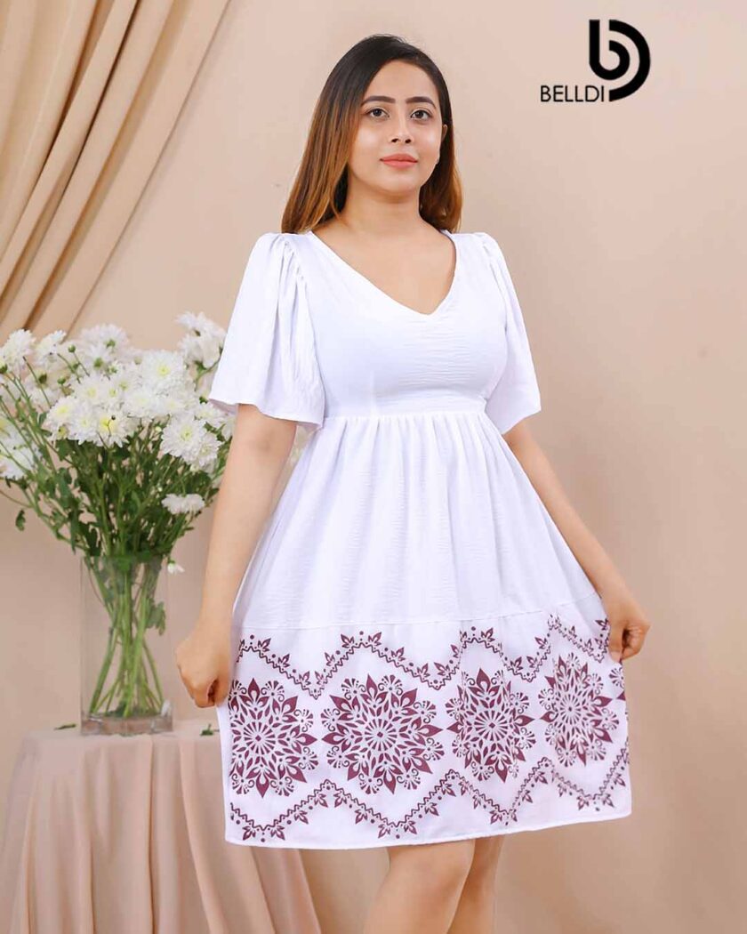 V NECK BELL SLEEVE SHORT DRESS