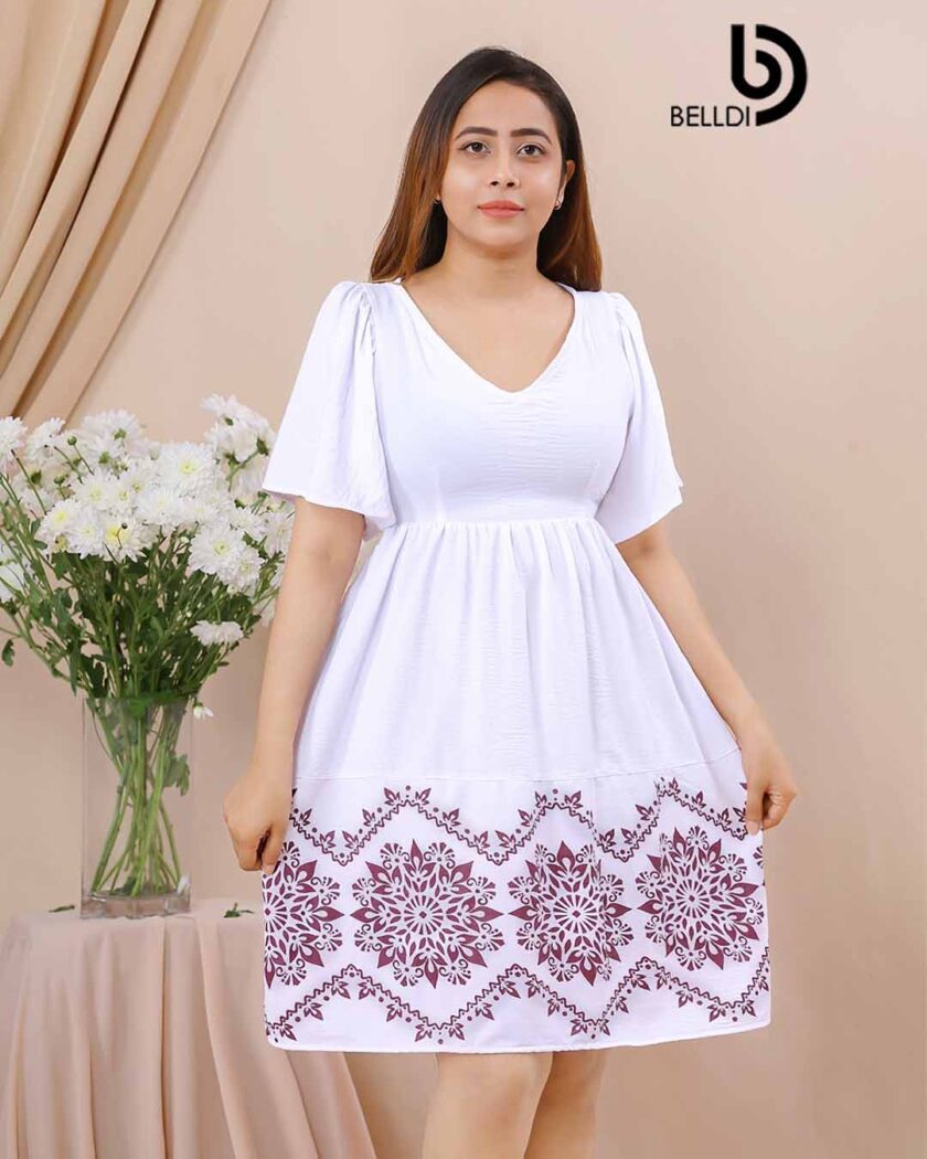 V NECK BELL SLEEVE SHORT DRESS - Image 2