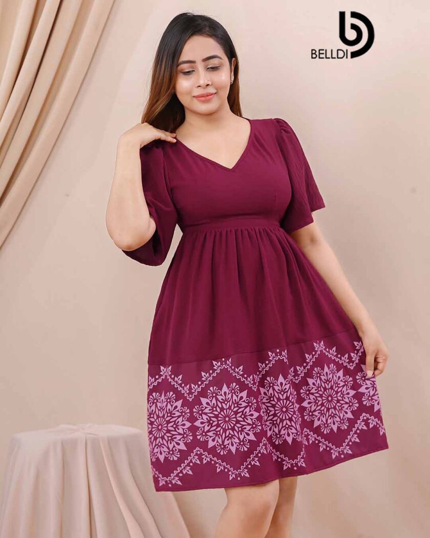 V NECK BELL SLEEVE SHORT DRESS - Image 2