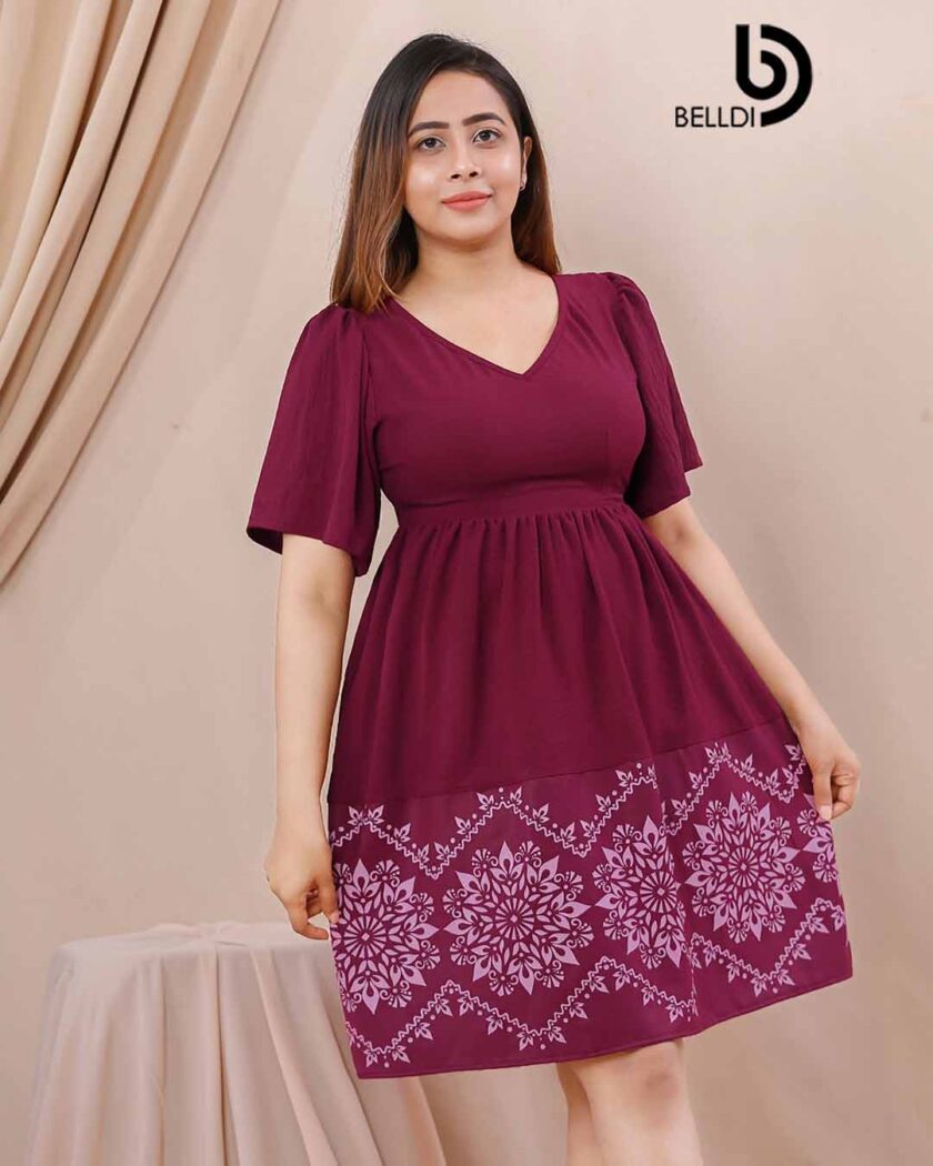 V NECK BELL SLEEVE SHORT DRESS - Image 3